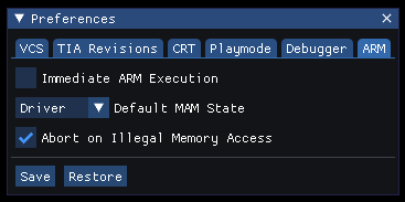 ARM preferences tab